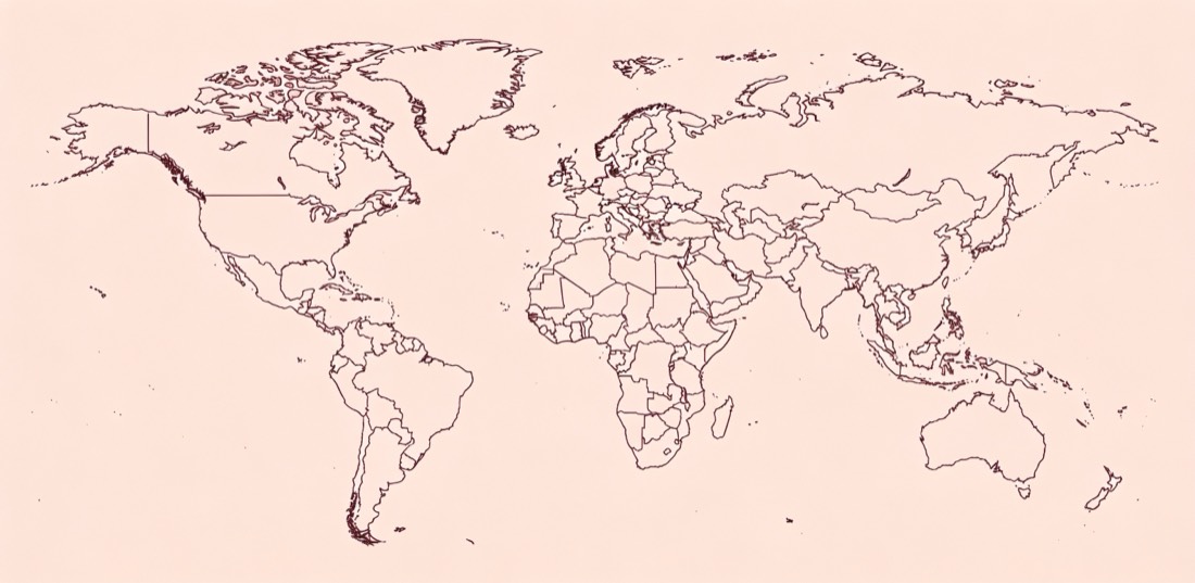 A line drawn world map with cities lit up